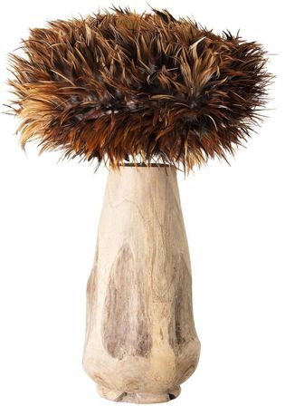 Lampe à poser plumes et teck massif clair vieilli Zoey