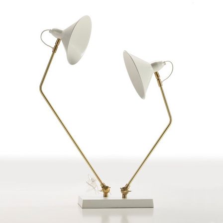Lampe de table 2 branches abat-jours blancs pieds métal noir Kevin