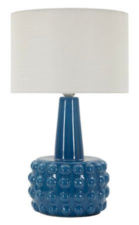 Lampe de table bleue design céramique reliefs sphériques GRESS
