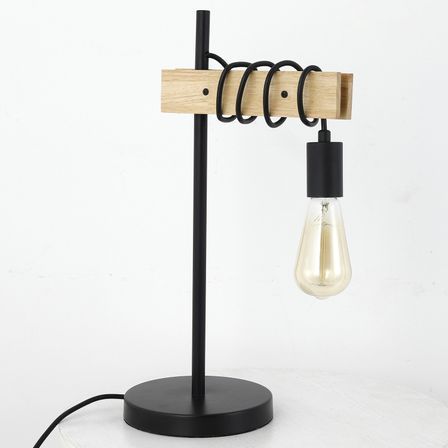 Lampe de table bois clair et métal noir Haray