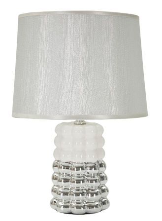 Lampe de table dentelle blanc argent design sphères élégant