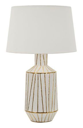 Lampe de table design céramique blanche et décor doré TANGERI