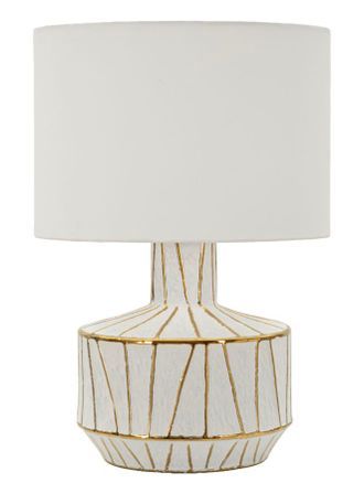 Lampe de table design céramique blanche motif doré géométrique TANGERI
