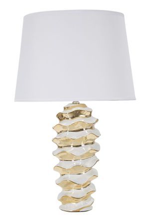 Lampe de table design céramique effet ruche blanc et doré GLAM SPACE
