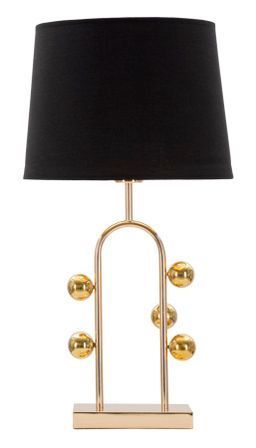 Lampe de table design dorée à sphères et abat-jour noir BULLE