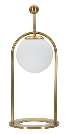 Lampe de table design dorée avec sphère en verre blanc GLAMY Arc B