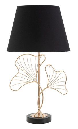 Lampe de table design dorée et abat-jour noir décor végétal FEUILLES