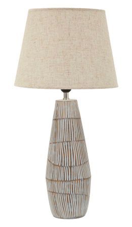 Lampe de table design élancée en résine et abat-jour lin naturel HANOI