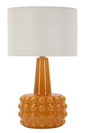 Lampe de table moutarde design céramique relief 3D et abat-jour blanc GRESS