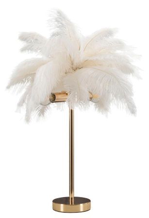 Lampe de table plume blanche dorée PALM