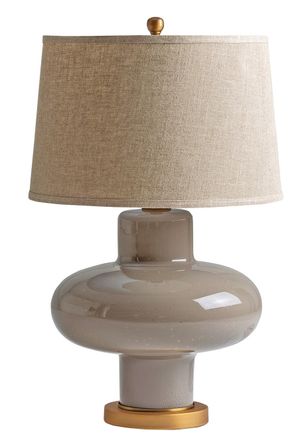 Lampe de table tissu beige et pied métal doré Relsan