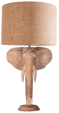 Lampe de table tissu beige et pied teck massif clair Elefantoo