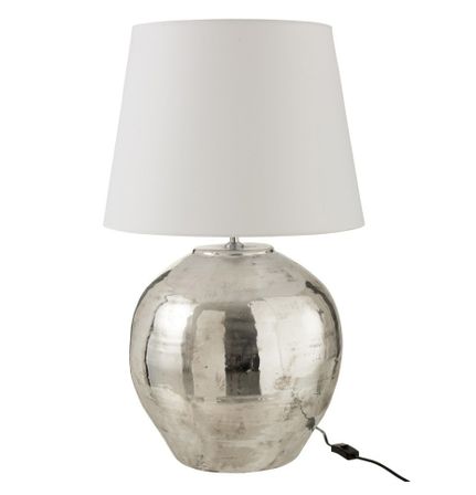 Lampe de table tissu blanc et métal argenté Neela