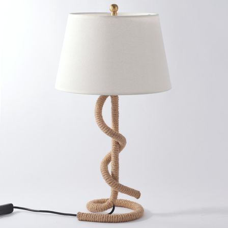 Lampe de table tissu blanc et pied corde Rathor