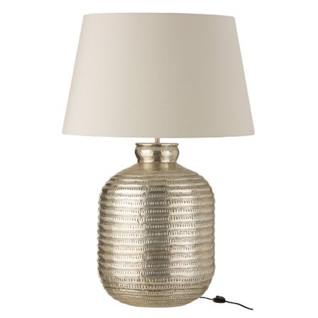 Lampe de table tissu blanc et pied métal argenté Omani