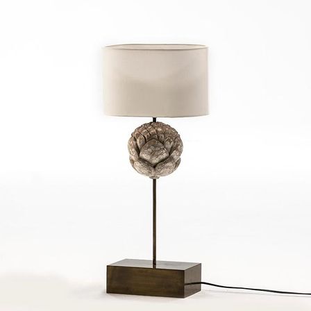 Lampe de table tissu blanc et pied métal doré Ariana