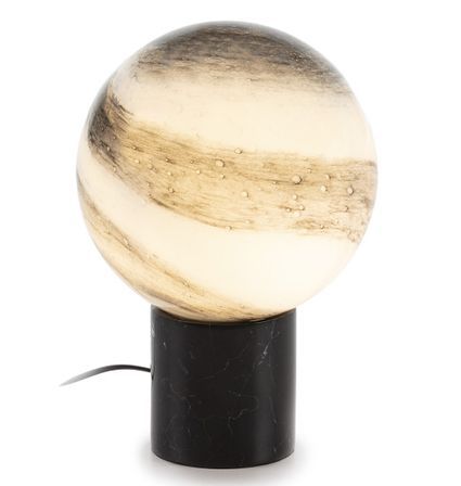 Lampe de table verre blanc et pied marbre noir Kipras