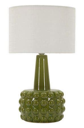 Lampe de table verte design céramique relief bullé et abat-jour neutre GRESS
