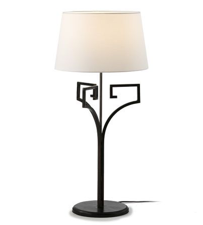 Lampe de table tissu blanc et pied métal noir Sanato