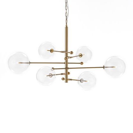 Lampe suspension 6 branches verre et métal doré Remy L 130 x H 100 x P 90 cm