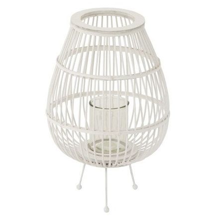 Lanterne bois massif blanc Neela H 47 cm