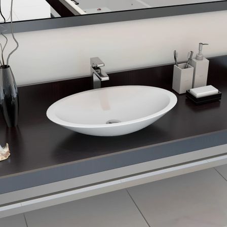 Lavabo 59,3x35,1x10,7 cm Fonte minérale marbre Blanc