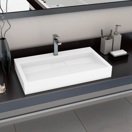 Lavabo 80x46x11 cm Fonte minérale/marbre Blanc