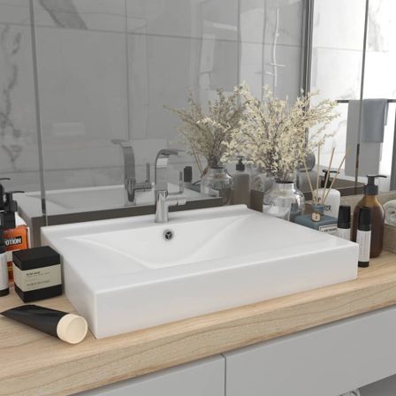 Lavabo avec trou de robinet Blanc mat 60x46 cm Céramique