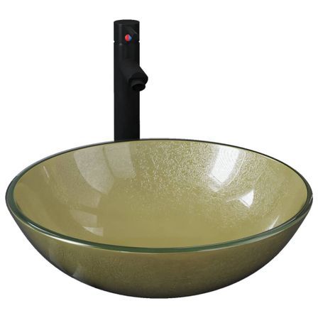 Lavabo de bain avec robinet et drain à poussoir Verre trempé 17