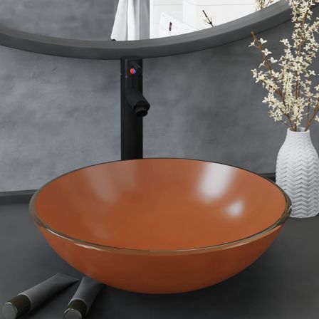 Lavabo de bain avec robinet et drain à poussoir Verre trempé 9