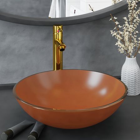 Lavabo de bain avec robinet et drain à poussoir Verre trempé 10