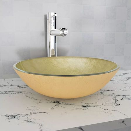 Lavabo Verre trempé 42 cm Doré