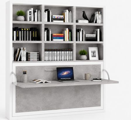 Le lit escamotable horizontal avec bureau et bibliothèque intégrés SPACIO - Ouverture automatique assistée