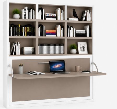 Le lit escamotable horizontal avec bureau et bibliothèque intégrés SPACIO - Ouverture automatique assistée