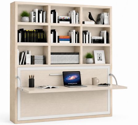 Le lit escamotable horizontal avec bureau et bibliothèque intégrés SPACIO - Ouverture automatique assistée