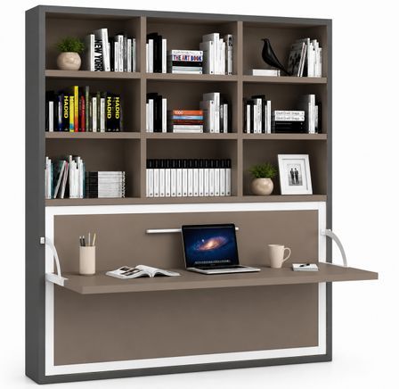 Le lit escamotable horizontal avec bureau et bibliothèque intégrés SPACIO - Ouverture automatique assistée
