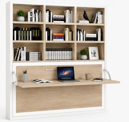 Le lit escamotable horizontal avec bureau et bibliothèque intégrés SPACIO - Ouverture automatique assistée