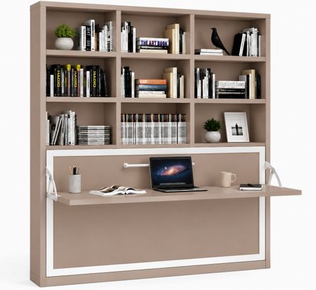 Le lit escamotable horizontal avec bureau et bibliothèque intégrés SPACIO - Ouverture automatique assistée