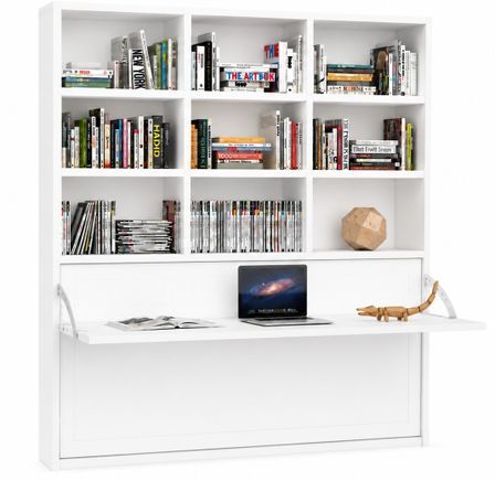 Le lit escamotable horizontal avec bureau et bibliothèque intégrés SPACIO - Ouverture automatique assistée