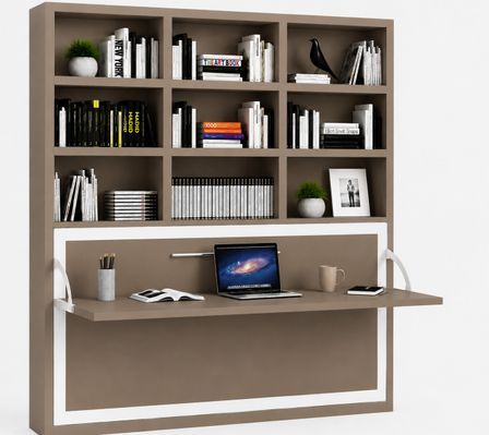 Le lit escamotable horizontal avec bureau et bibliothèque intégrés SPACIO - Ouverture automatique assistée