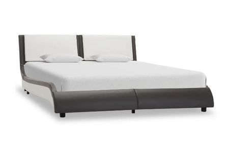 Lit 2 places 140x200 cm simili cuir gris et blanc Punchi