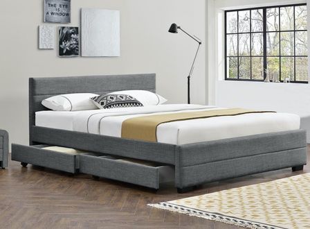 Lit 4 tiroirs 140x190 cm tissu gris foncé Souba