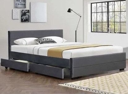 Lit 4 tiroirs 140x190 cm velours gris foncé Souba