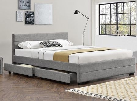 Lit 4 tiroirs 180x200 cm tissu lin gris clair Souba