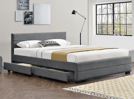 Lit 4 tiroirs 180x200 cm tissu lin gris foncé Souba