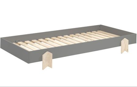 Lit 90x200 cm pin massif gris et bois clair Ridulo
