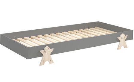 Lit 90x200 cm pin massif gris et bois clair Fernando