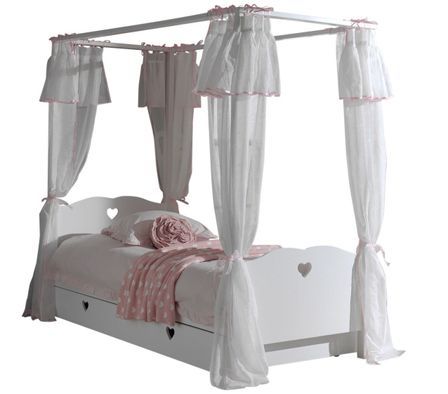 Lit à baldaquin AMORI 90x200 – Avec tiroir lit & voilage