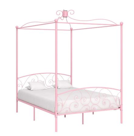 Lit à baldaquin métal rose Donkl 120x200 cm