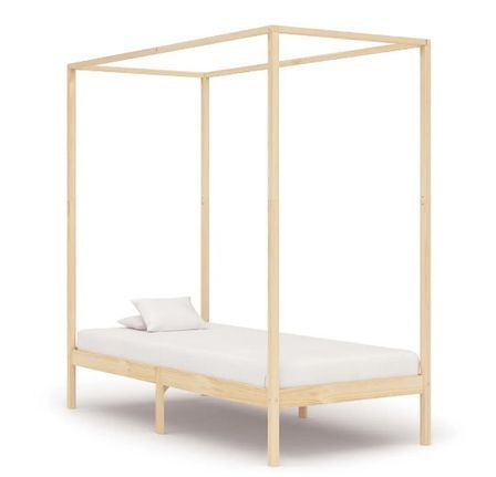 Lit à baldaquin pin massif clair Badat 100x200 cm